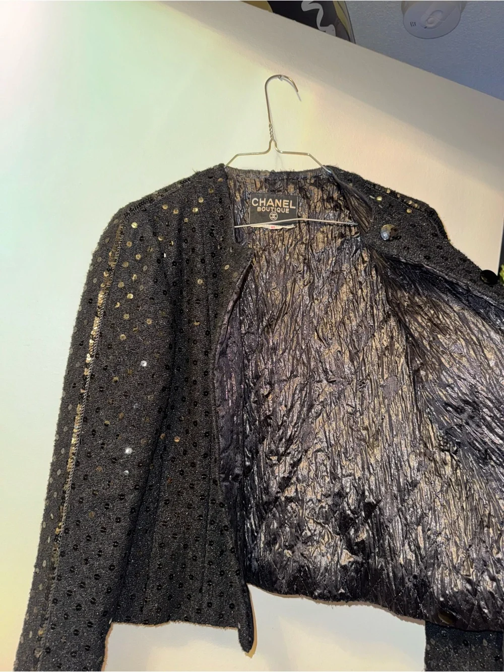 Chanel Suit Black with sequins vintage (2 piece set: jacket and skirt)